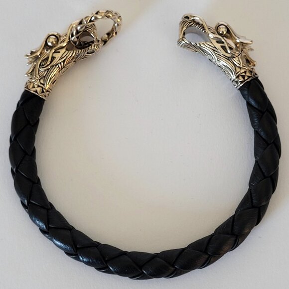 John Hardy Double Naga Dragon Black Woven Leathe Bracelet - Picture 3 of 9